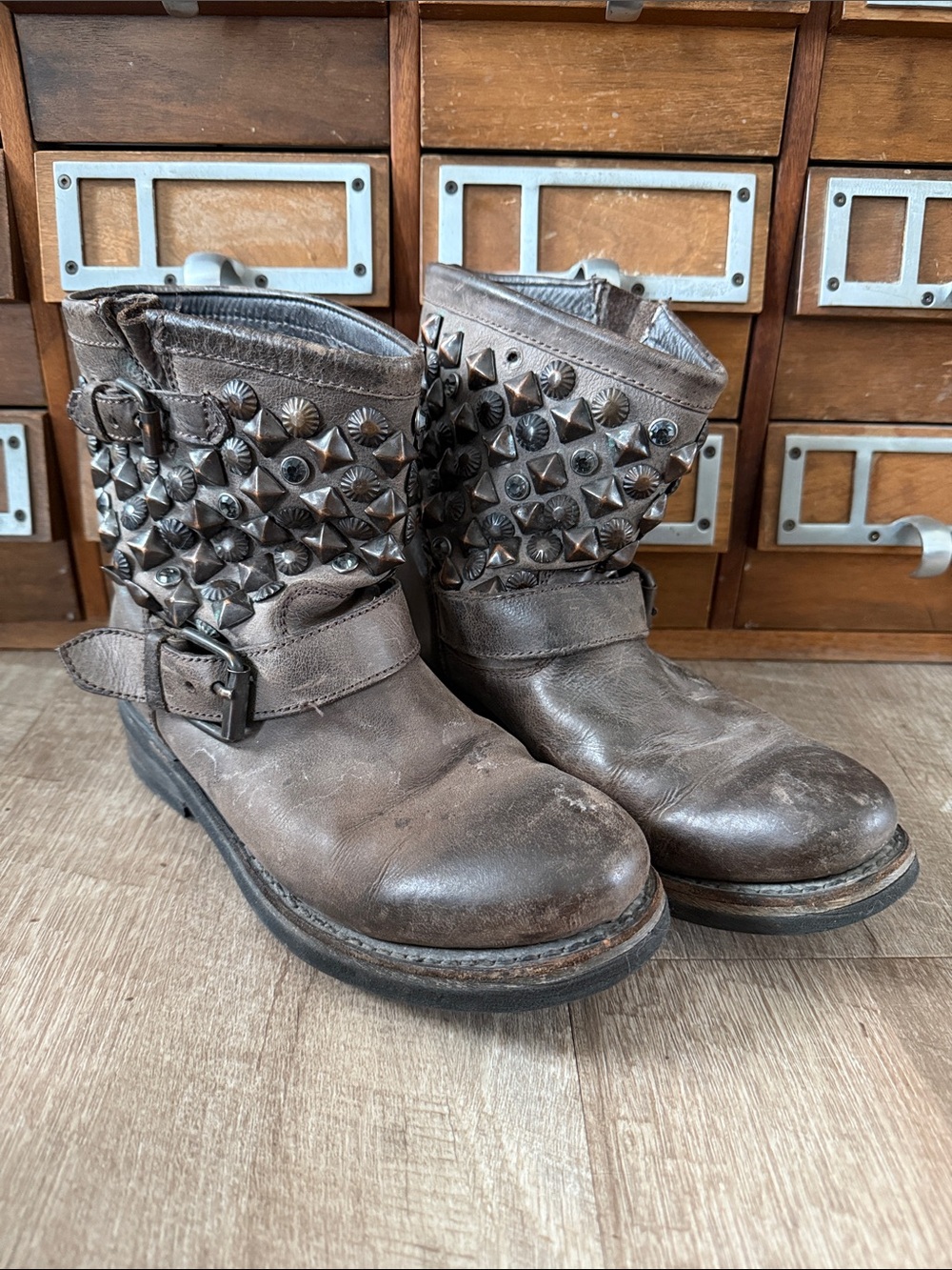 ASH Leather Embellished Biker Boots Size 37